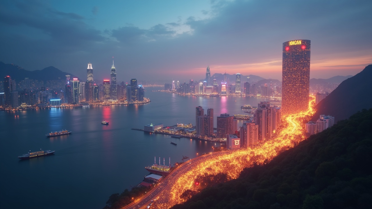 Photorealistic header with glowing coins and exchange logos flowing toward a Hong Kong skyline, symbolizing crypto aid.