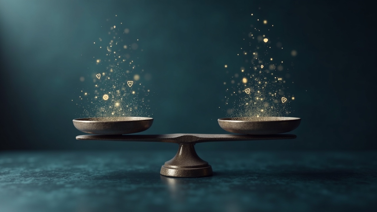 Photorealistic editorial image showing a balance between DeFi nodes and CeFi vaults under soft newsroom lighting.