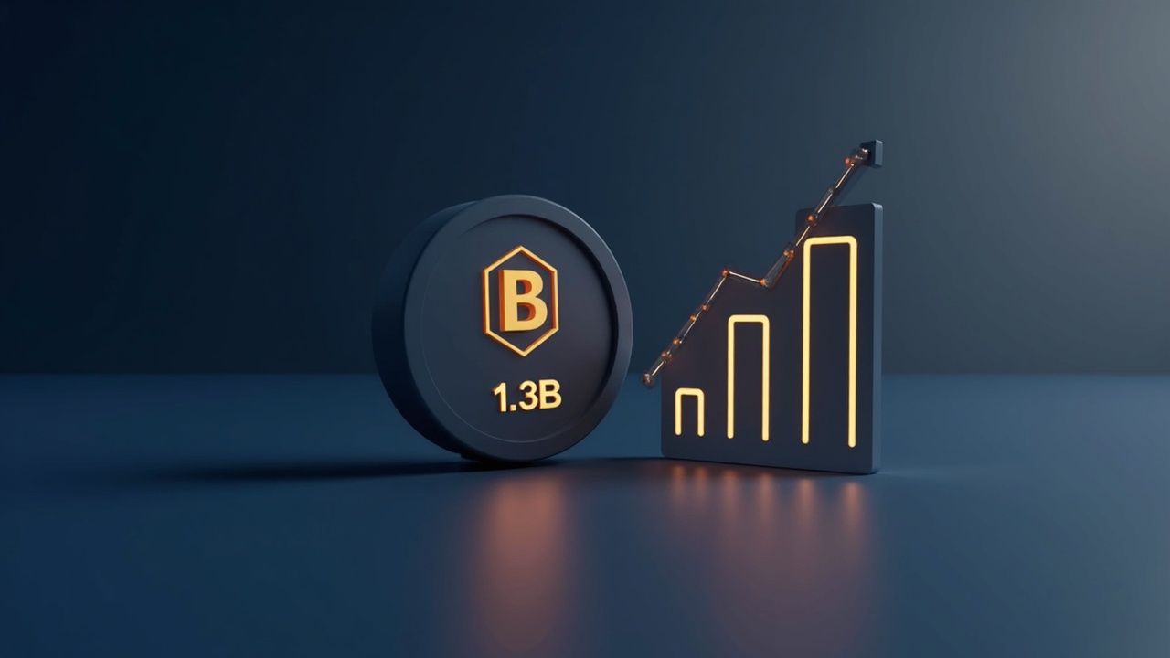 Photorealistic header: NFT with a 1.3B supply counter on the left and a falling sales bar chart on the right.