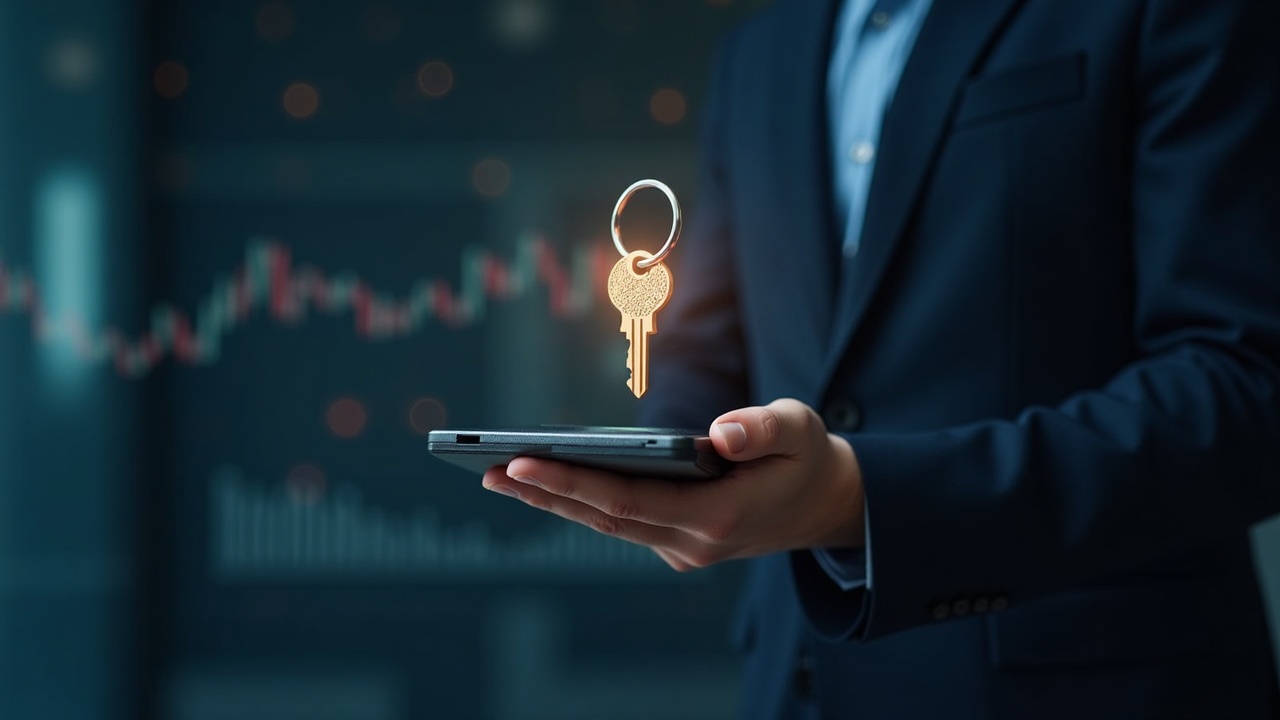 Photorealistic header: secure hardware wallet with glowing keys over a newsroom backdrop, signaling on-chain stocks custody.