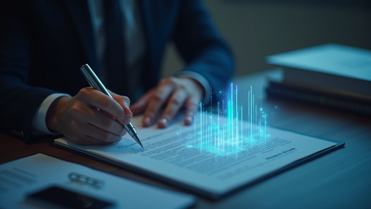 CFTC-style desk with documents and a digital asset hologram, signaling Future-Proof crypto oversight.