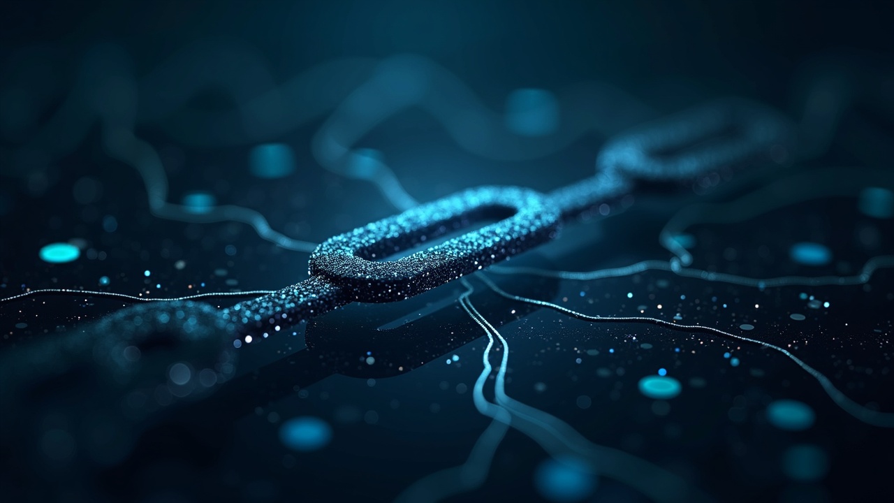 Hyperreal on-chain ledger with cascading lines forming a web, evoking information laundering in crypto prediction markets.