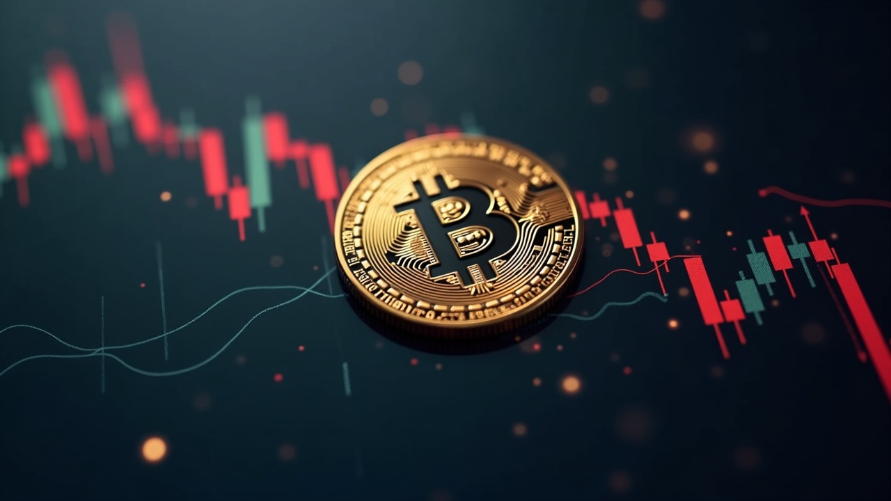 Close-up of a Bitcoin logo with a downward-trending price chart in the background, signaling risk and disruption