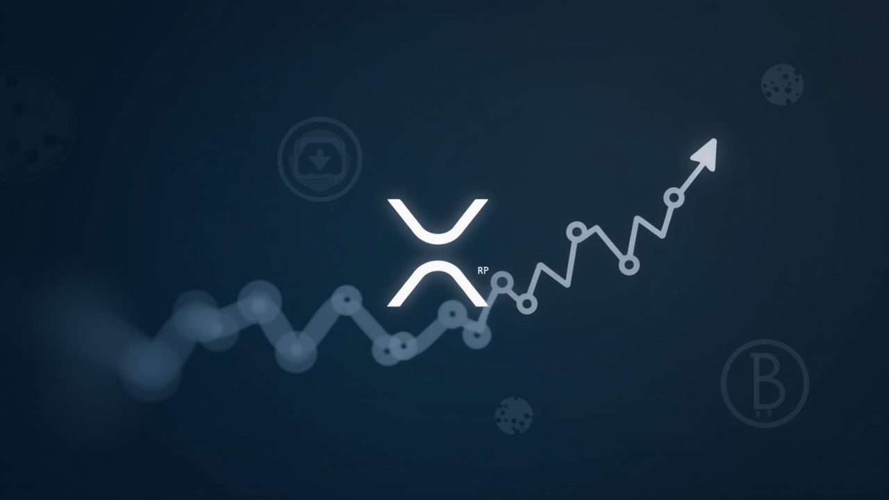 XRP logo in foreground surpassing Bitcoin logo, with rising price chart and faint Ichimoku cloud.