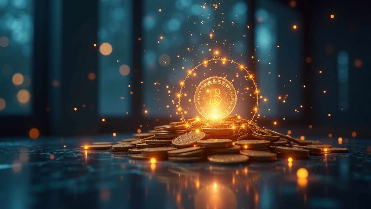 Photorealistic header: digital coins flow from an Aave V4 schematic into a glowing DAO treasury, against a soft newsroom backdrop.