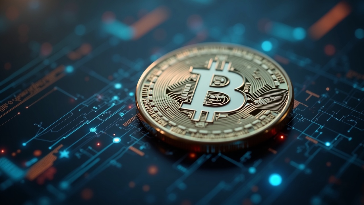 Photorealistic close-up of a secured Bitcoin hardware wallet with a holographic quantum circuit overlay.