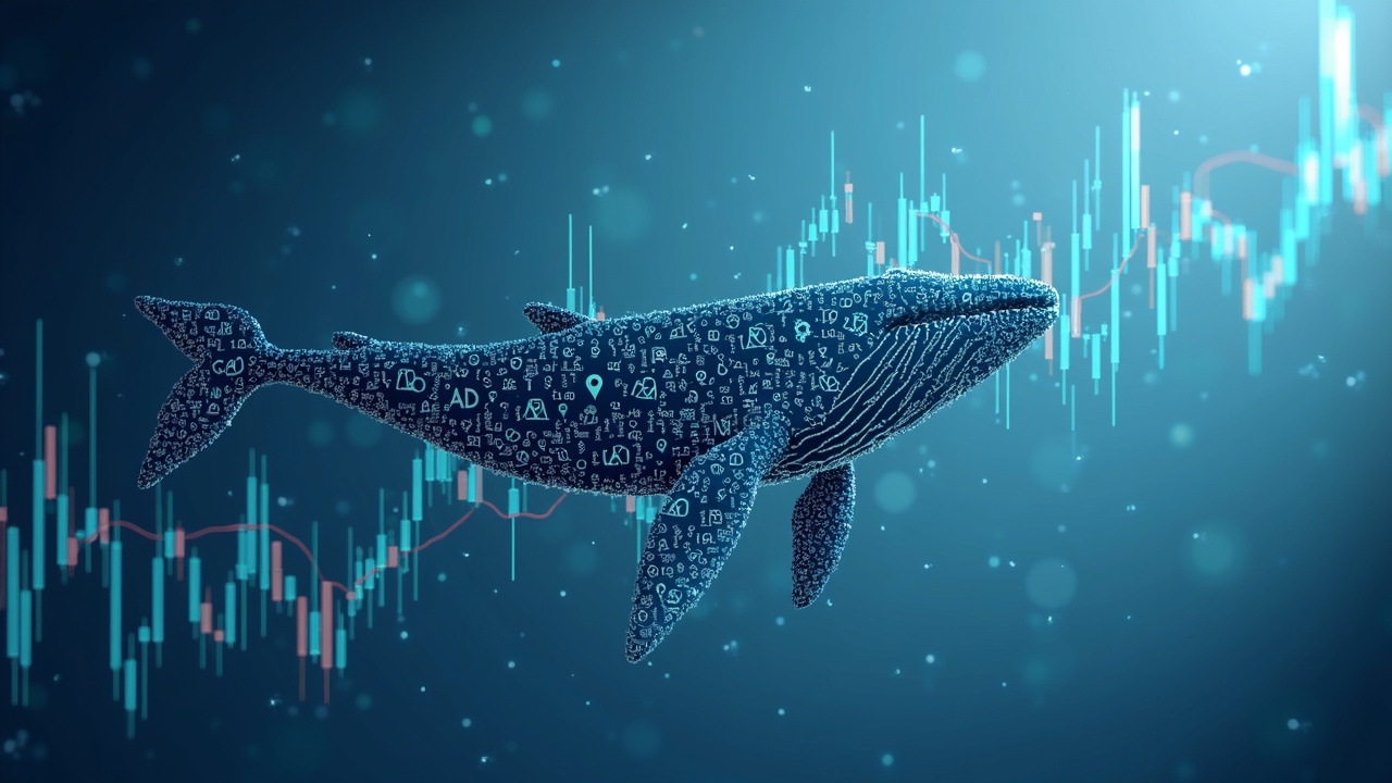 A whale made of ADA symbols over a simple price chart, neutral newsroom lighting.