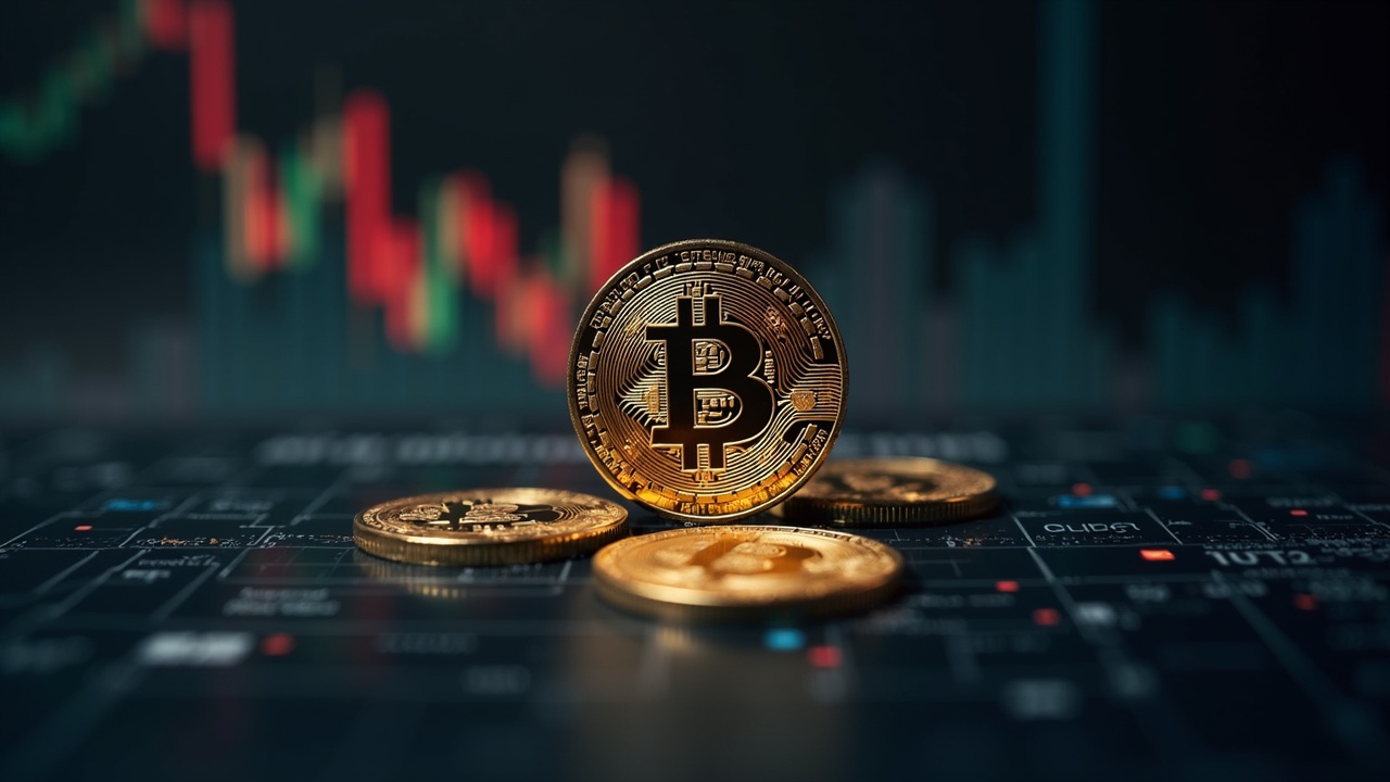 Photorealistic header showing Bitcoin-backed lending under market stress with charts and DeFi/securitization hints.