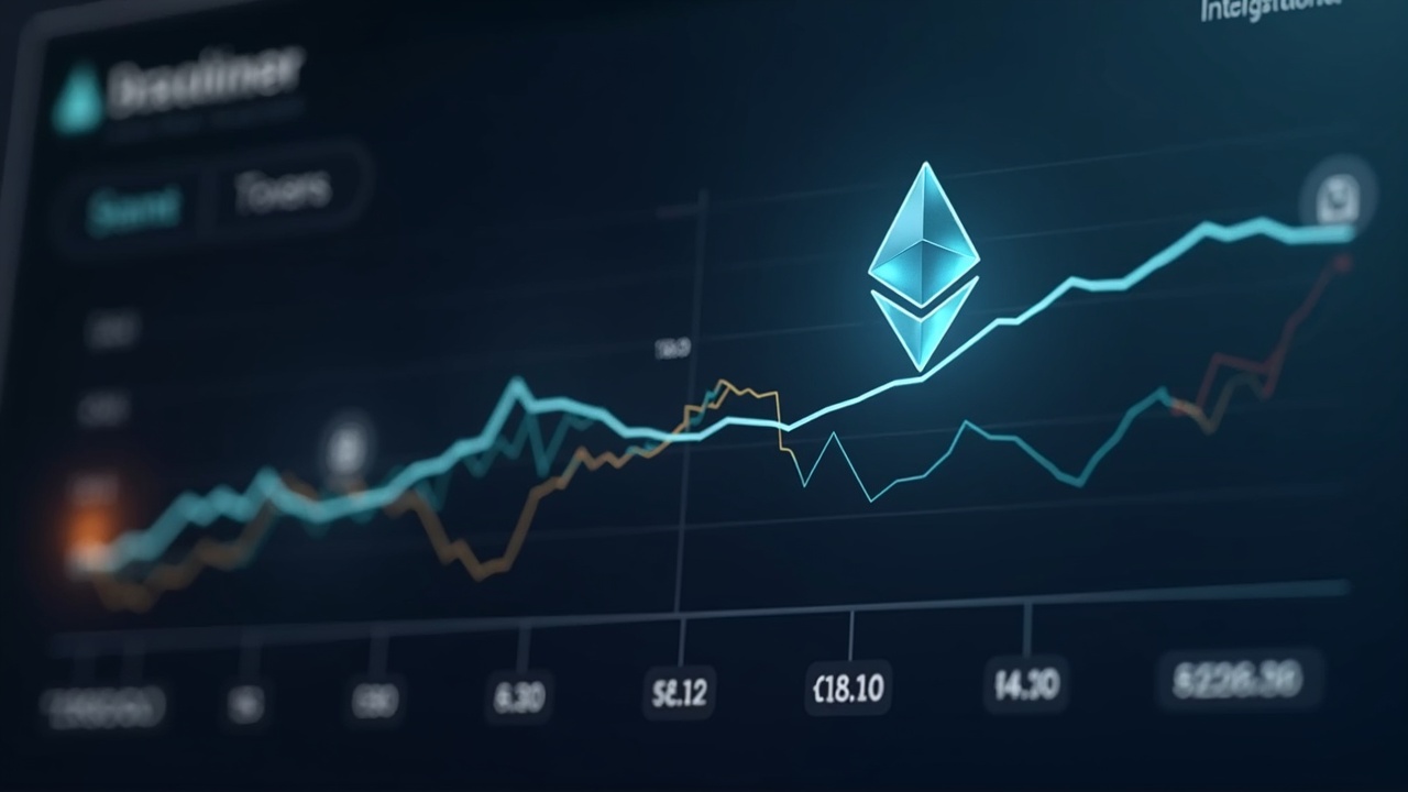 Photorealistic treasury dashboard showing Ether exposure shrinking amid tokenized real-world assets.