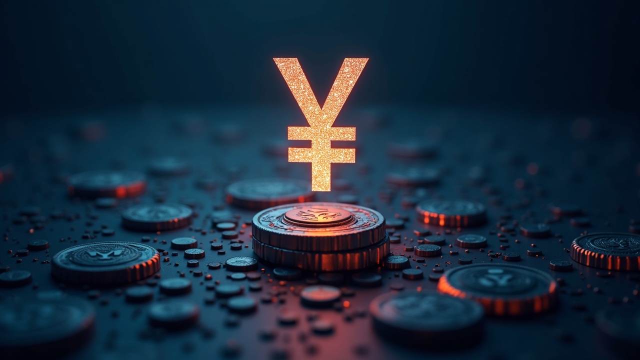 Photorealistic header: yen symbol morphing into blockchain blocks under a glowing JPYSC label, symbolizing on-ramp yen liquidity