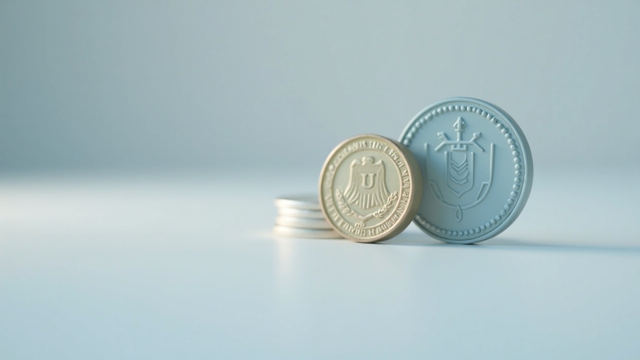 Close-up of a UNI token beside an SEC filing on a neutral desk, with soft lighting.
