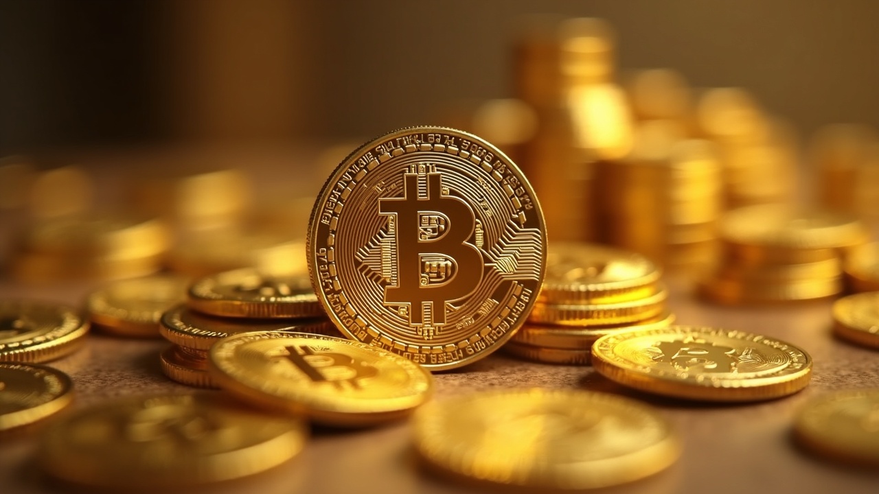 Photorealistic editorial image of Bitcoin vs gold with a sentiment gauge, highlighting decentralized store of value.