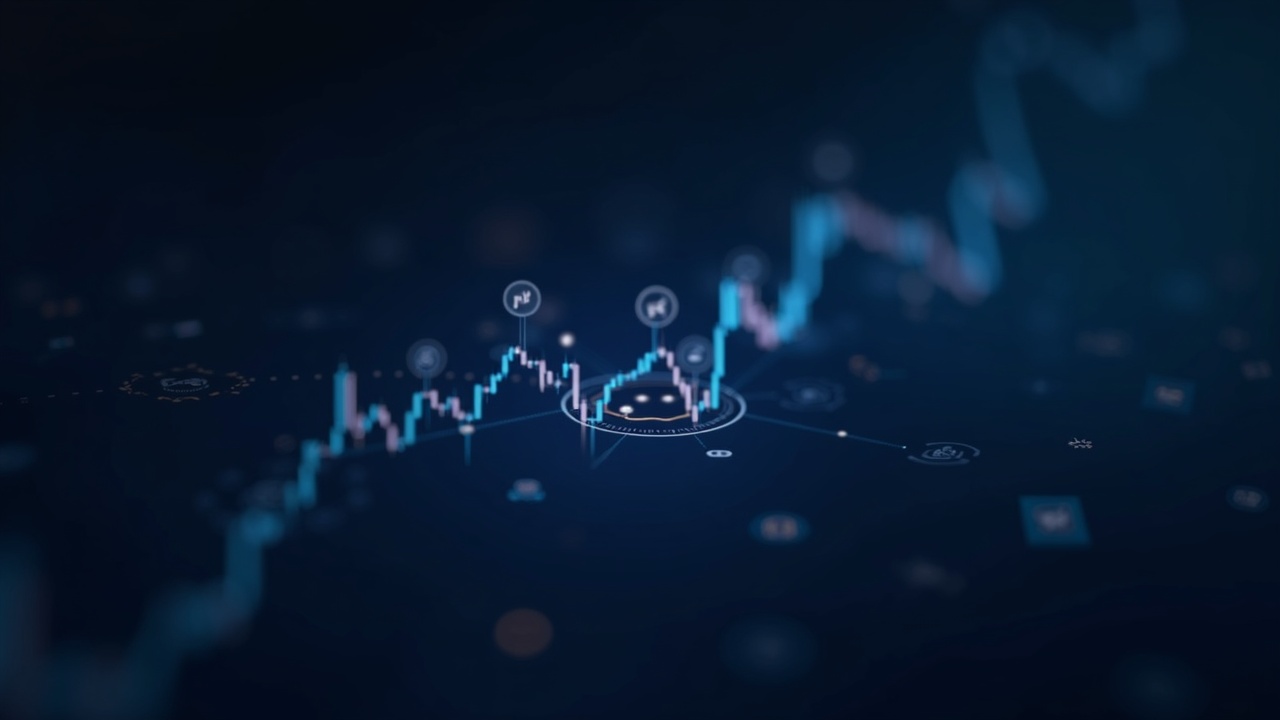 Photorealistic header with central market chart, blockchain nodes, a subtle CFTC emblem, and policy icons.
