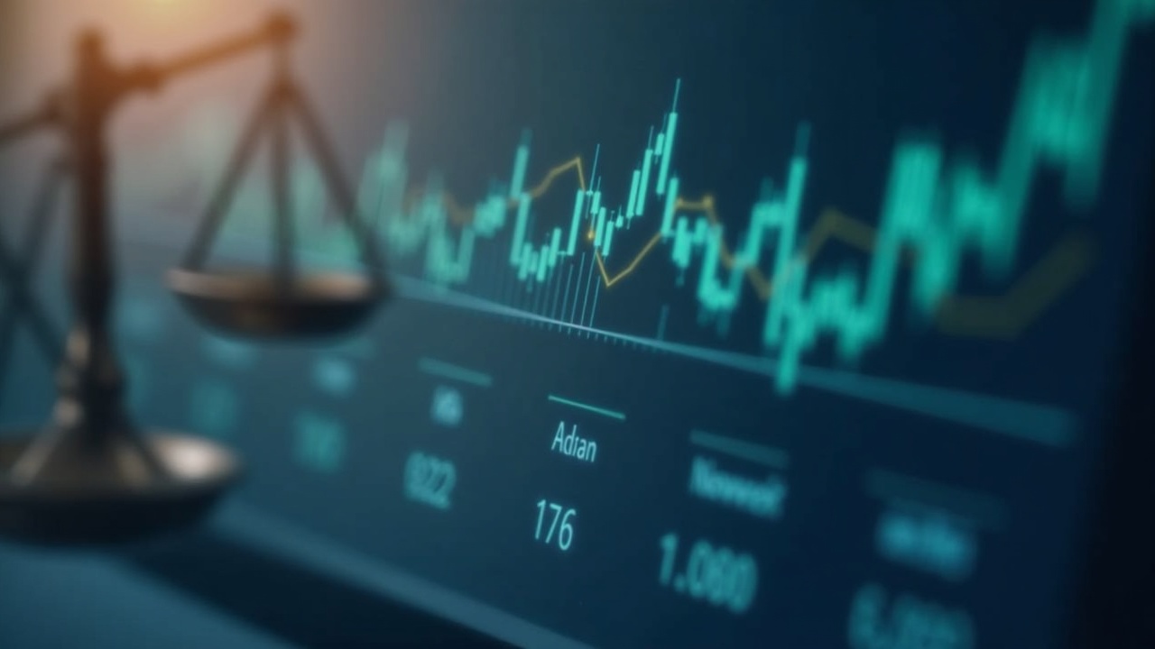Photorealistic editorial dashboard with rising valuation lines and regulatory scales, symbolizing growth amid oversight.