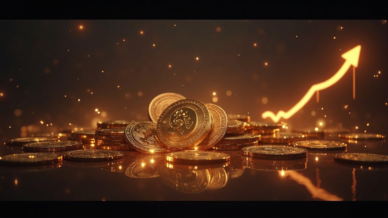 Photorealistic TRUMP memecoin price chart with large whale wallets assembling toward a Mar-a-Lago gala silhouette.