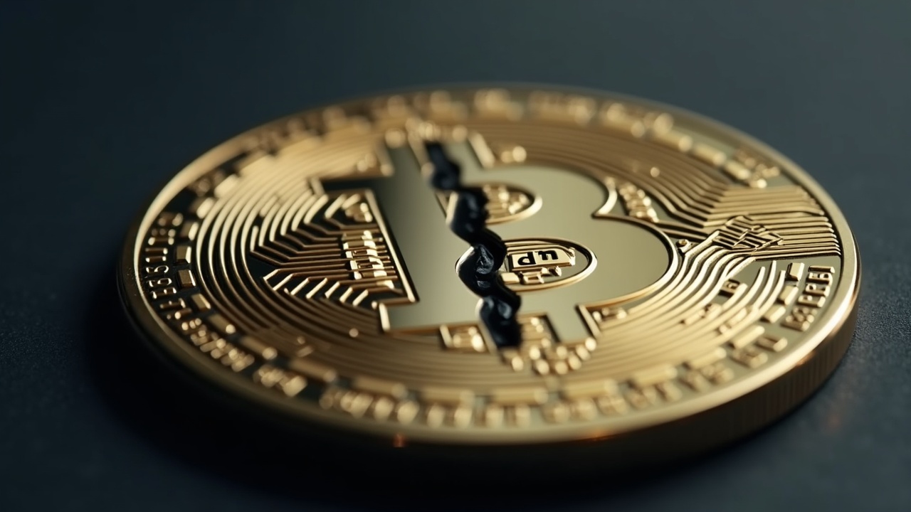 Close-up of a single crypto token with a split reflection illustrating a two-tier market under regulatory oversight