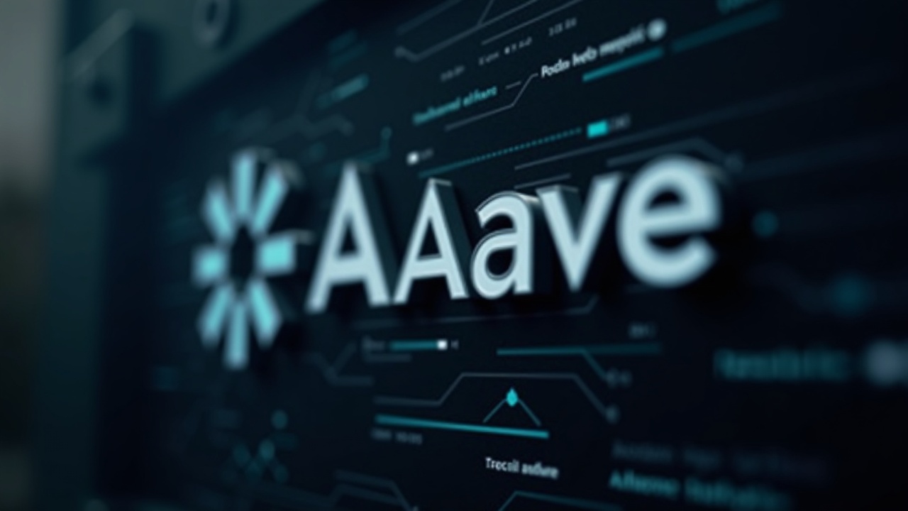 Photorealistic close-up of a digital vault with Aave logo, Grayscale branding, and ETF icon signaling DeFi leadership.