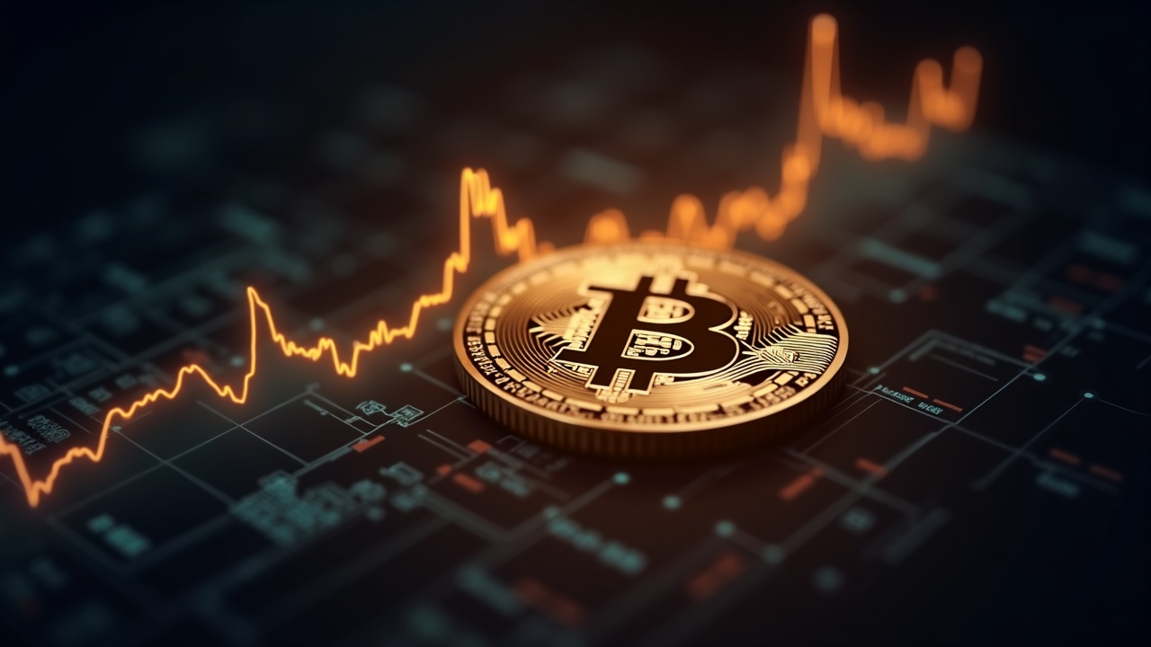 Close-up of the Bitcoin symbol with a translucent inflow overlay and exchange silhouettes in editorial lighting.