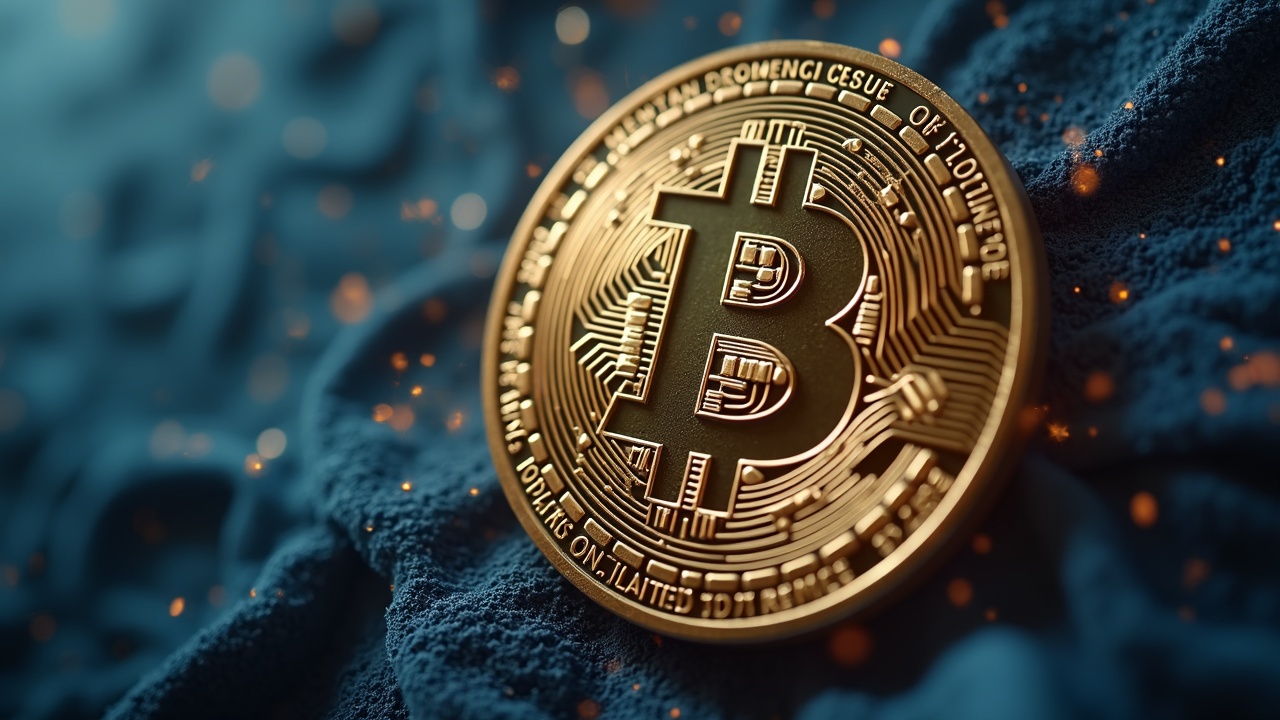 Photorealistic close-up of Bitcoin logo morphing into digital credit instruments on a neutral newsroom backdrop.