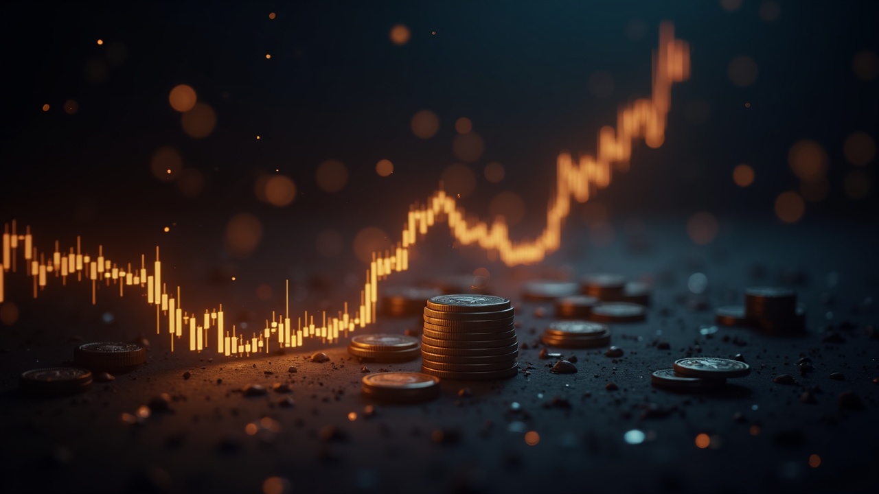 Photoreal desk with glowing ETH ledger and stETH/wstETH tokens powering DeFi yields, eclipsing an ETF graph.