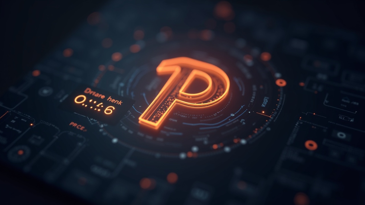 Photorealistic close-up of a glowing Pi logo fused with a decentralized smart-contract interface and a 0.16 ticker.