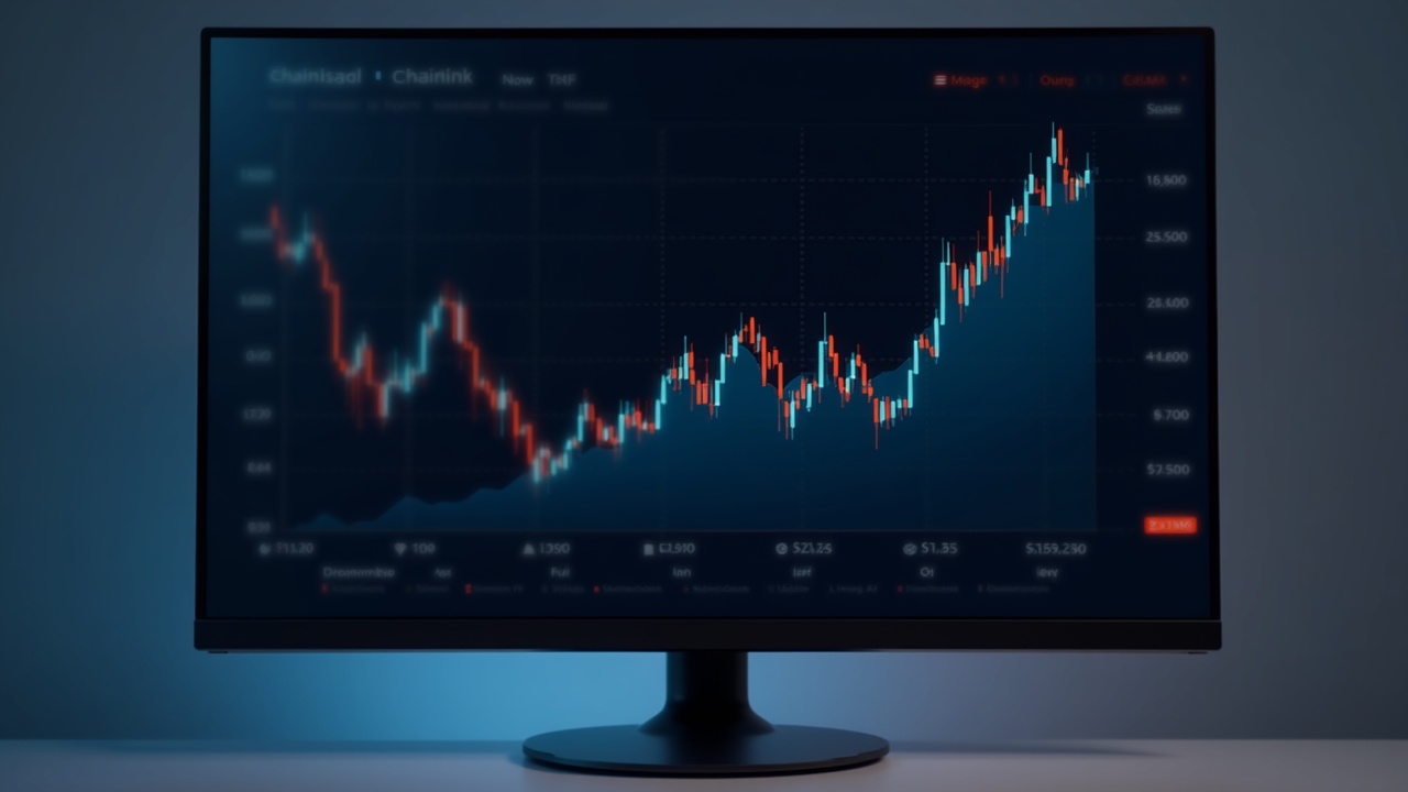 Photorealistic monitor showing Solana and Chainlink ETF inflow graphs, symbolizing institutional crypto adoption.