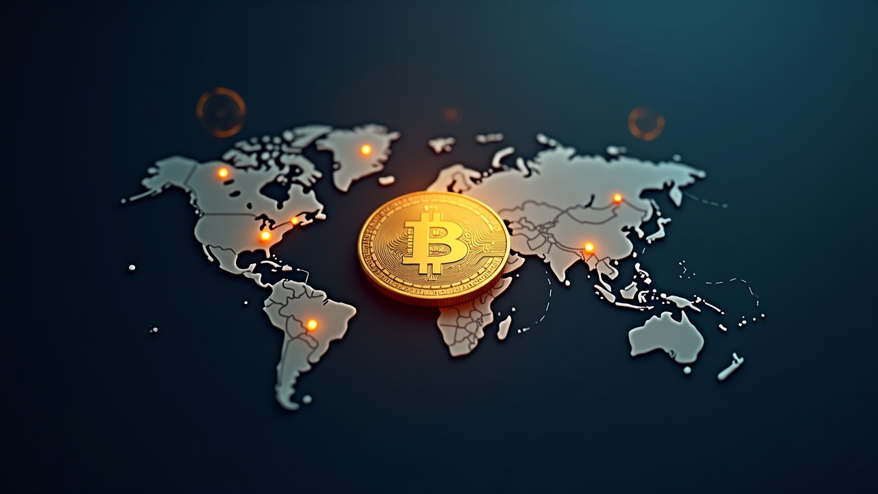 Photorealistic header with a glowing USDC coin over a world map highlighting Colombia and the Philippines, showing wallet payout lines.