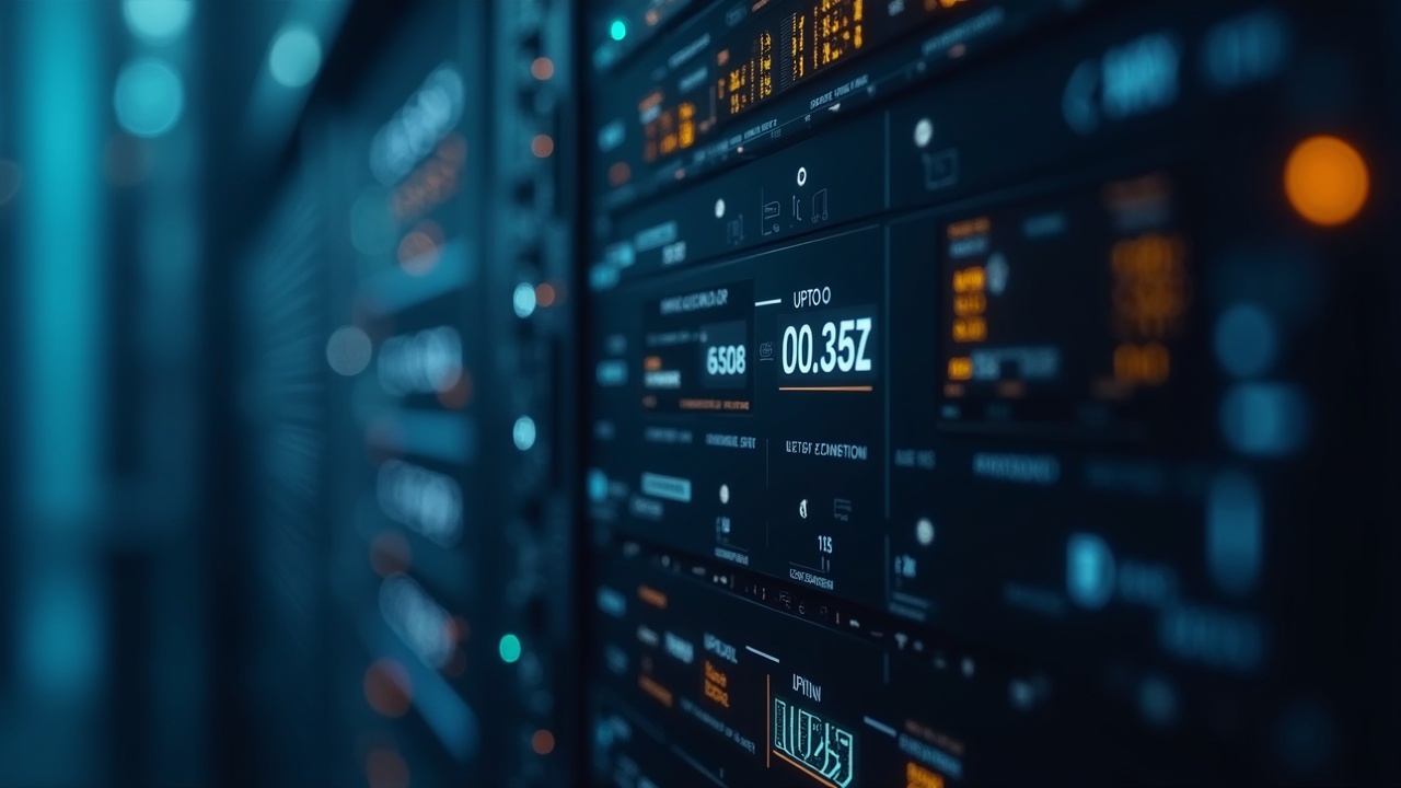 Photorealistic AI compute node on a decentralized blockchain grid with real-time meters showing Upto pricing.