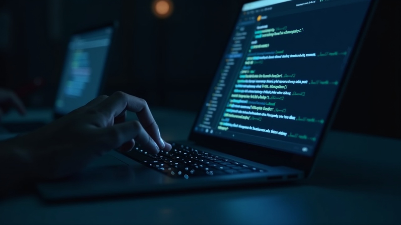 Close-up of a security analyst desk with a laptop displaying AI-crafted spoofed messages and glowing crypto wallet keys.