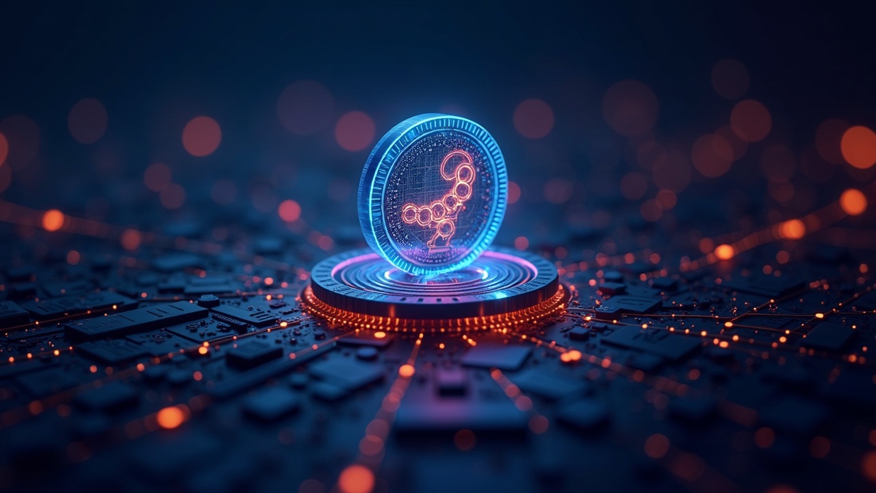 Photorealistic header of a central BNB Chain node with streaming transactions and glowing tokens amid a roadmap glow.