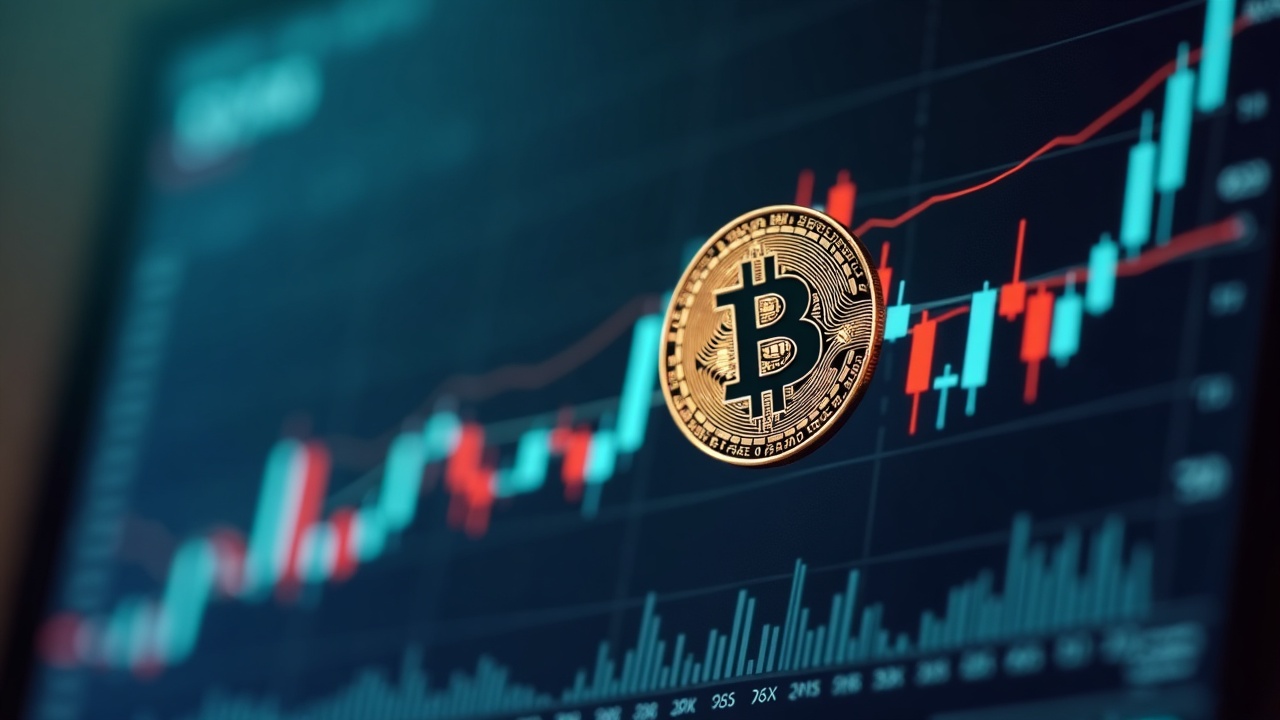Bitcoin logo over a trading dashboard with a rising funding-rate chart, signaling positive perpetual funding.