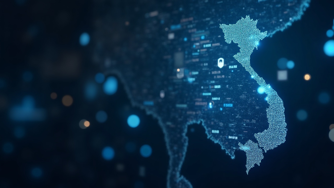 Photorealistic header showing a crypto exchange hub, Vietnam map focus, data streams, custody shield, and regulatory icons.