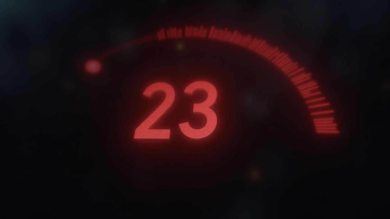 Photorealistic Bitcoin icon fading into a red market gauge reading 23 with soft lighting, evoking extreme fear and market caution