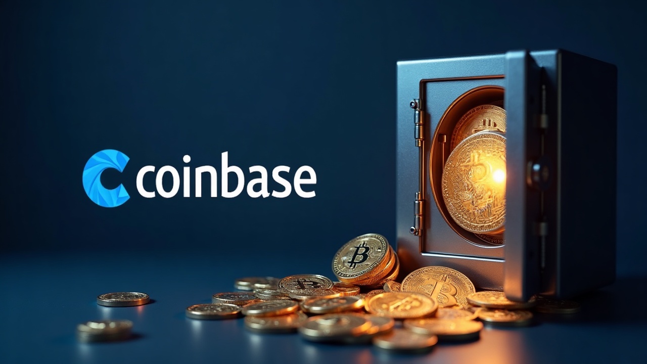 Photorealistic Coinbase logo beside a secure treasury vault with glowing USDC flowing into a Hyperliquid AQAv2 system