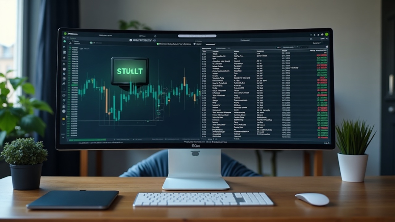 Fidelity-branded desk with monitor showing a stablecoin reserves ledger, a vault door, and money market visuals.