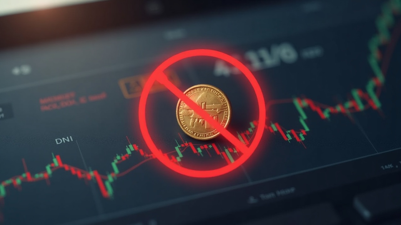TON coin logo with a red stop sign overlay on a muted trading dashboard, signaling TON-PERP suspension.