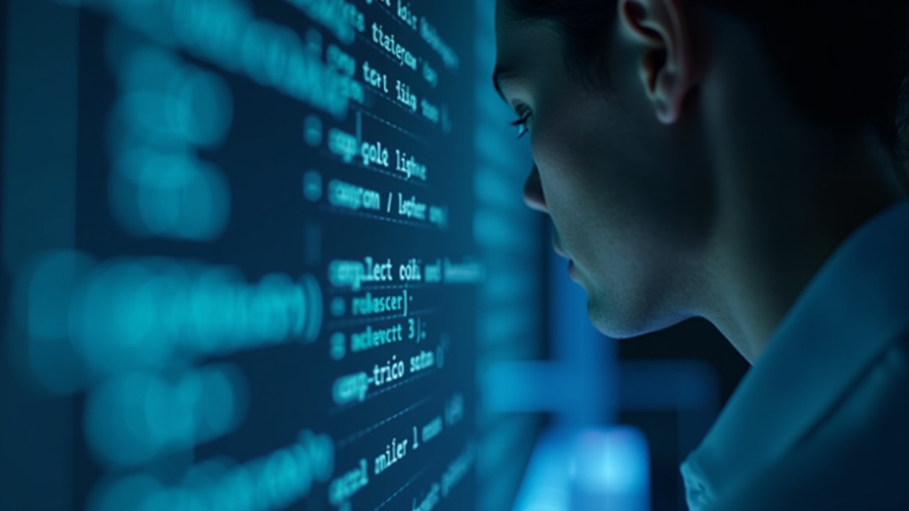 Photorealistic AI triage agent analyzes Ethereum protocol code on a glass monitor with diagnostic overlays.