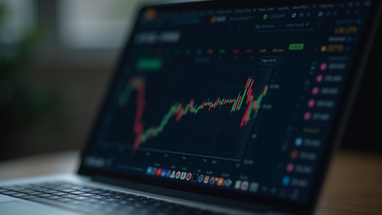 Editorial shot of a crypto trading desk with a laptop showing Binance and highlighted STX, ACX, and LSK monitoring tag.