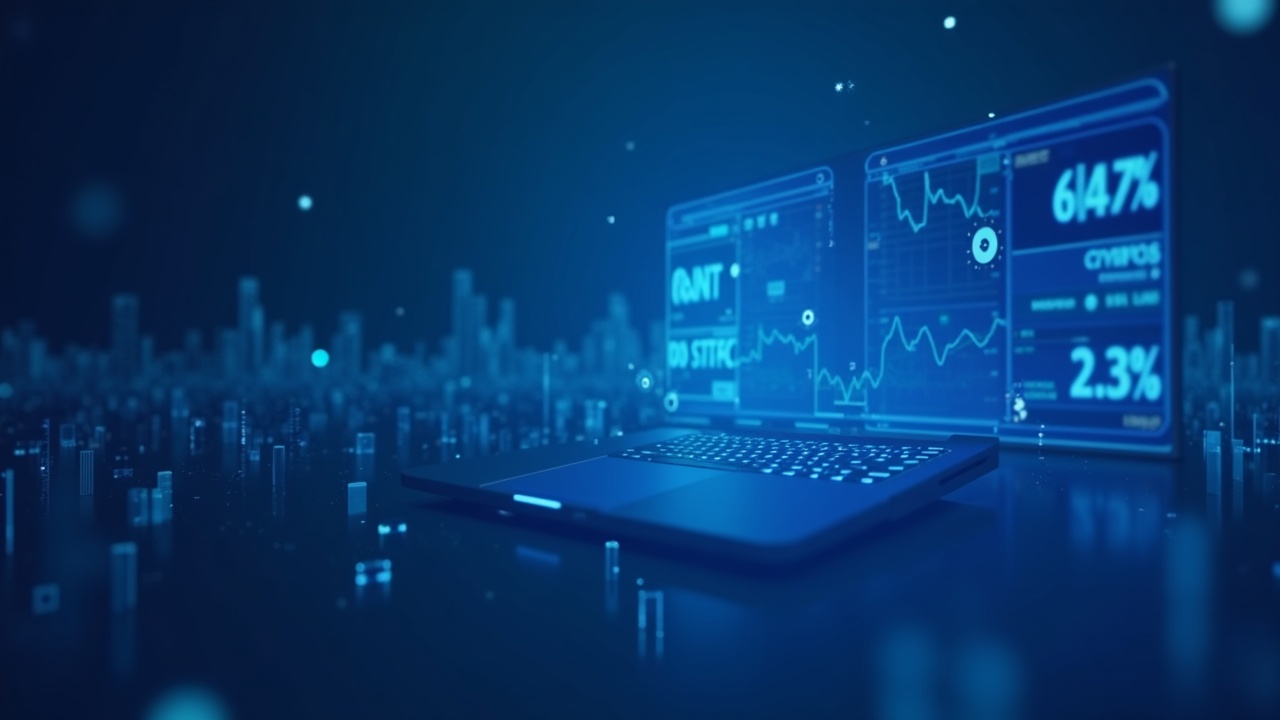 Photorealistic header showing a screen with crypto icons and tickers ANTA, QNT, STRC on a blue gradient.