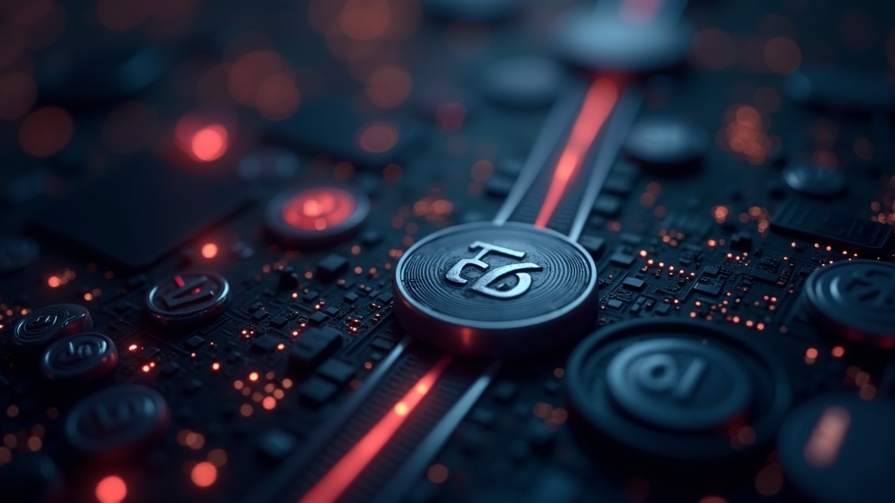 Photorealistic close-up of a BNB Chain hub with glowing rails carrying USDC, USD1, and U tokens toward zero-fee paths.