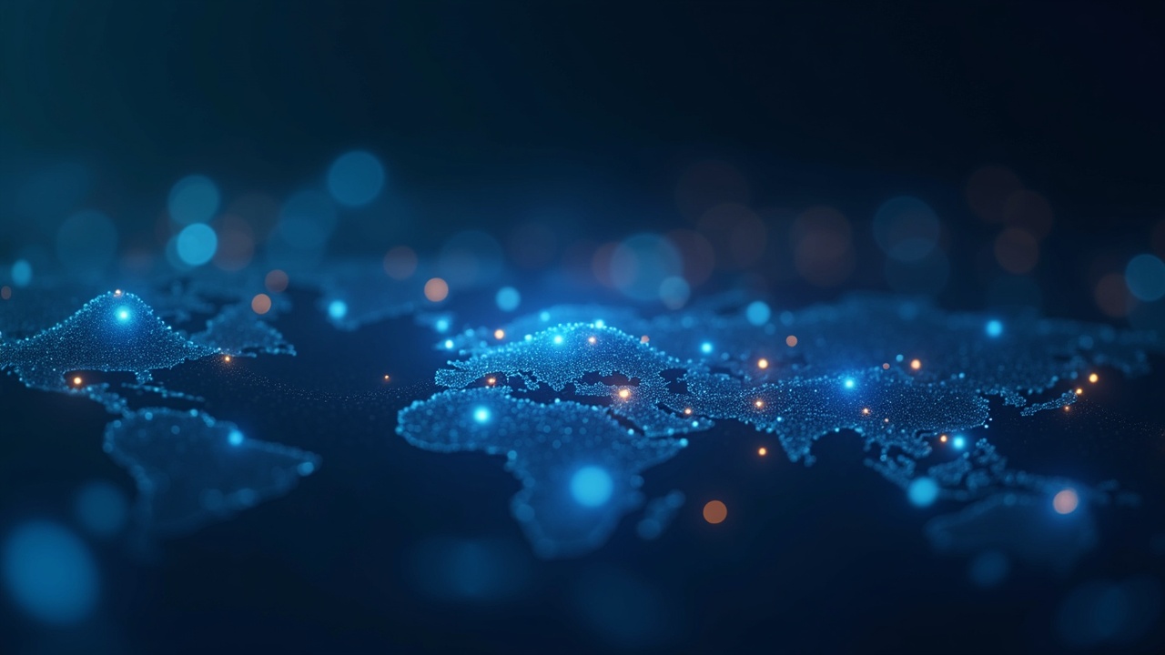 Photoreal editorial: sleek AI agent interface launching as it links to a vast graph of 3 million decentralized agents.