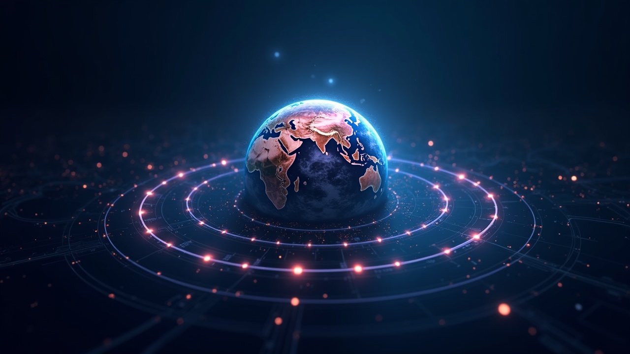 Globe with glowing cross-chain links representing Jupiter's omnichain liquidity network and Unified Market.