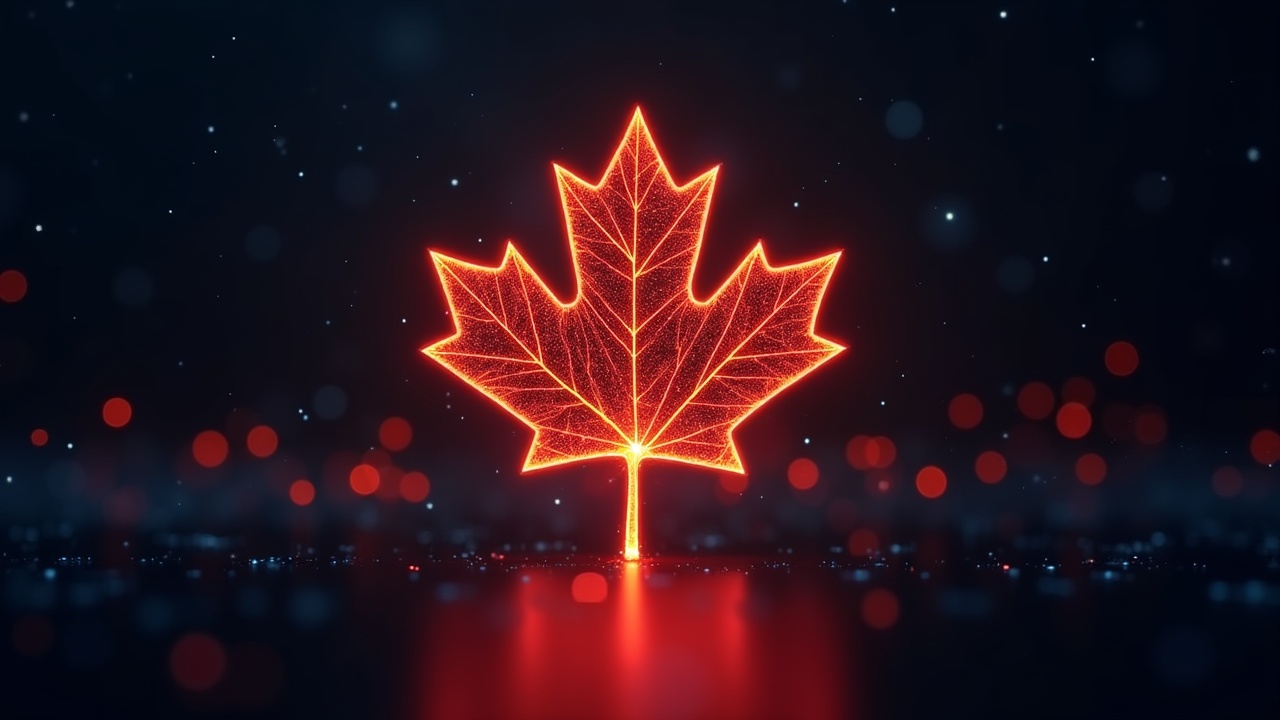 Photoreal maple leaf formed by data nodes, linking DeFi to a traditional finance ledger for Maple Finance onboarding.