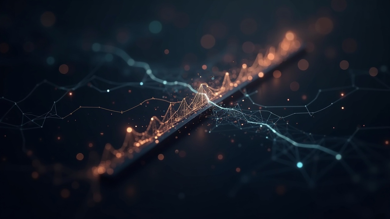 Photorealistic close-up of a multi-chain DeFi bridge linking Robinhood Chain and Monad with glowing network lines