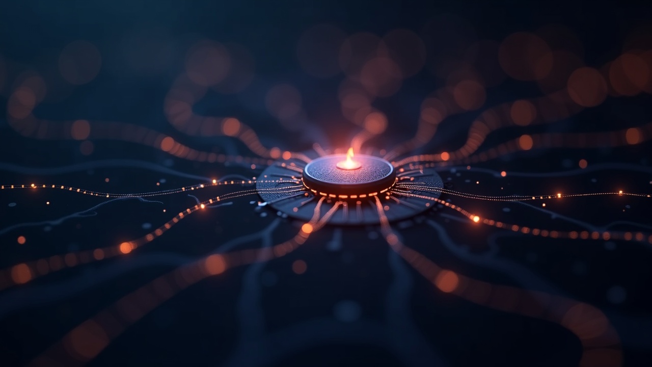 Close-up of a validator node with glowing data streams forming a Gloas-ePBS network, symbolizing Ethereum upgrades.