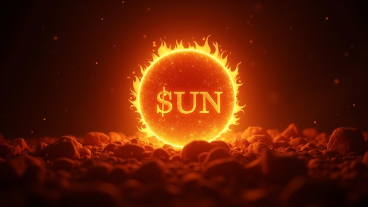 SUN logo morphs into embers as revenue streams feed a burn, illustrating tokenomics.