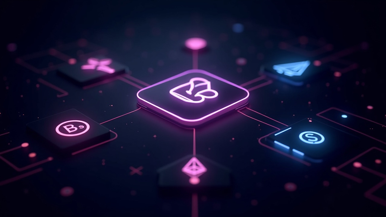 Photorealistic close-up of a Uniswap V4 hub with neon liquidity flowing to Ethereum, Base, Robinhood Chain, BSC and Polygon.