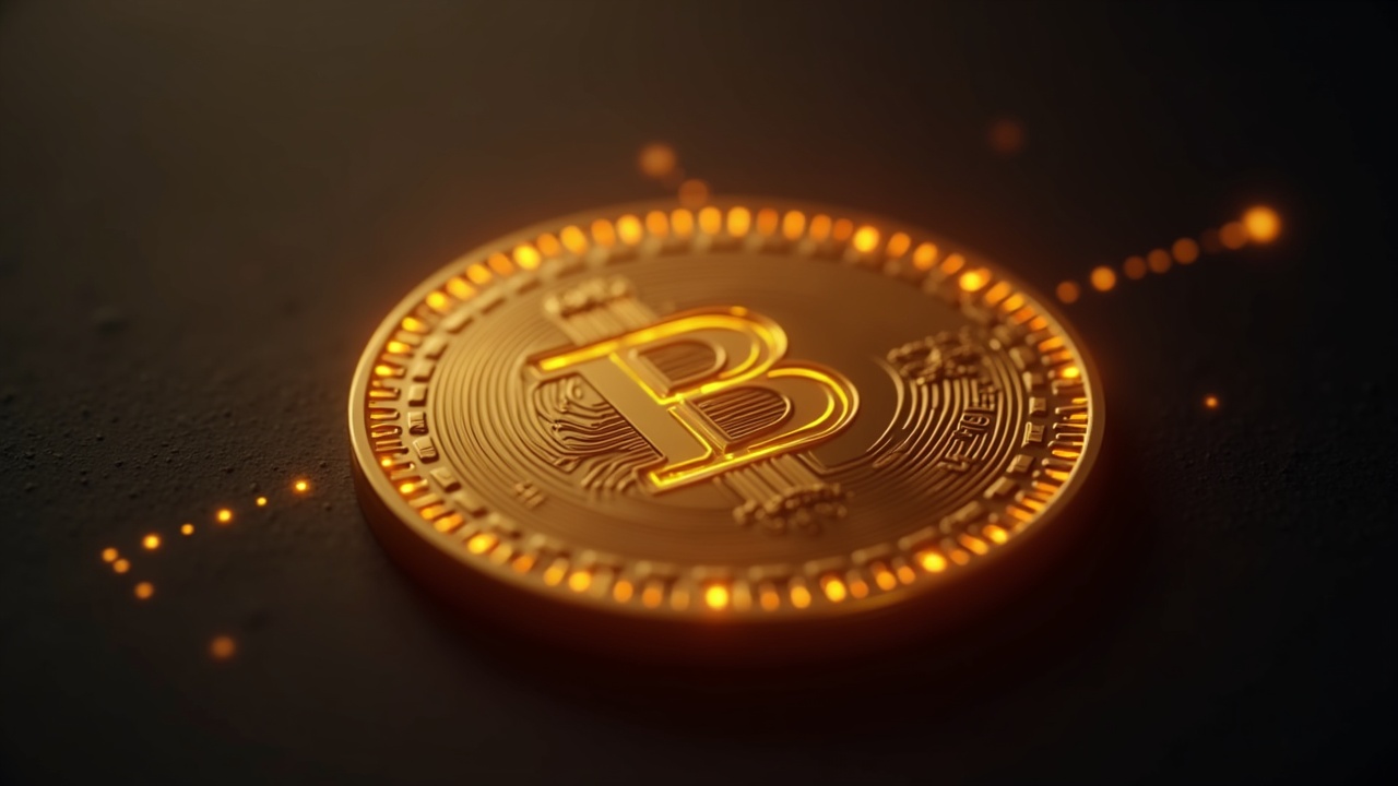 Close-up of a glowing USDC coin with a faint Coinbase logo, spotlight on USDC yield via Coinbase One.