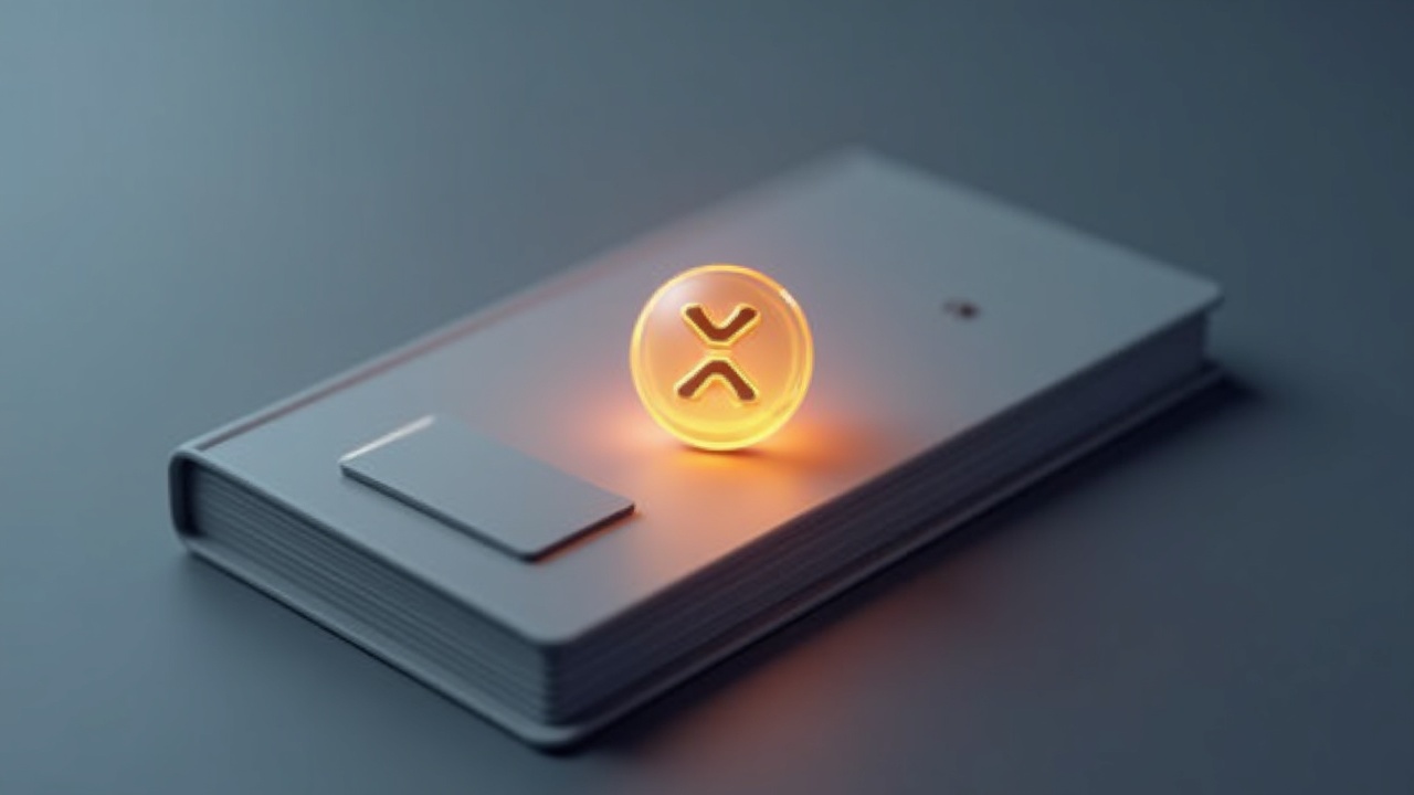Photorealistic XRPL header with a sleek ledger, glowing XRP logo, and a single NFT card on a neutral background.