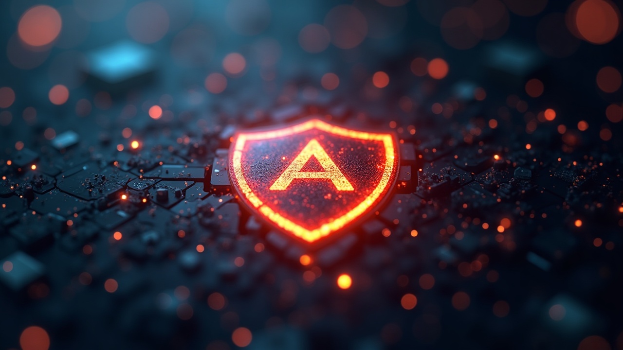 Close-up of a glowing Algorand shield on a quantum-resilient blockchain, editorial lighting.